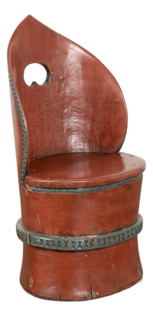 Original Red Painted Swedish Kubbestol Carved Log Chair