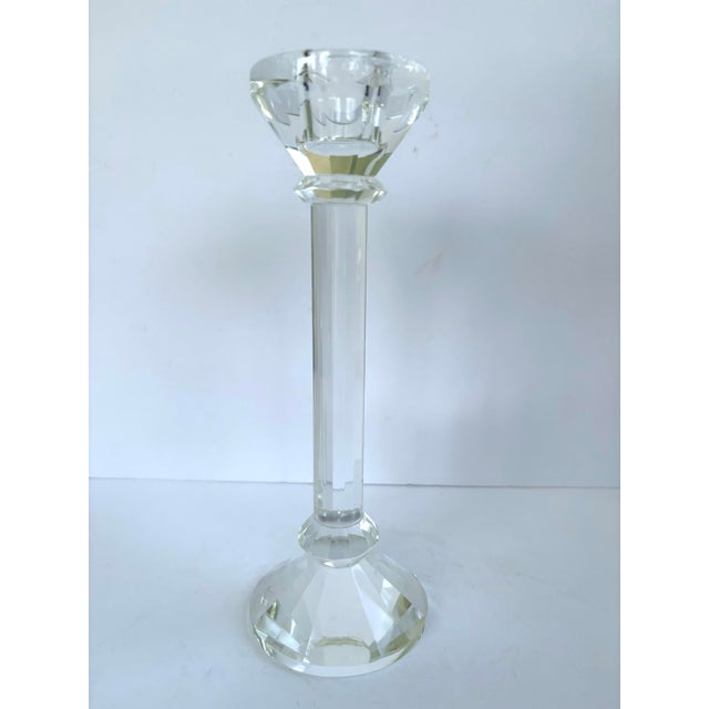 Glass Contemporary Faceted Crystal Glass Candlesticks, Set of 3 For Sale - Image 7 of 10