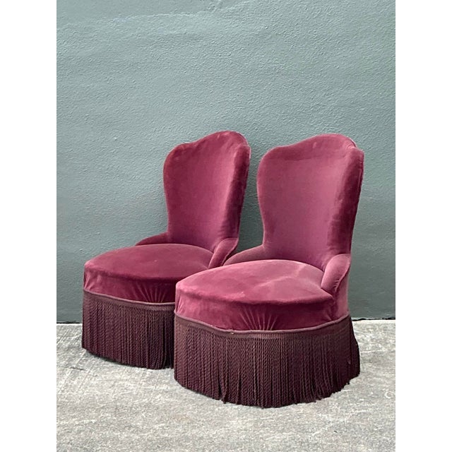 Burnt Umber Vintage Camel Back Slipper Chairs - A Pair For Sale - Image 8 of 12