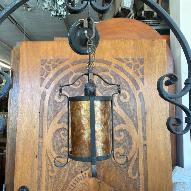 Metal 1920s Spanish Revival Pendant Light With Mica Shade For Sale - Image 7 of 7