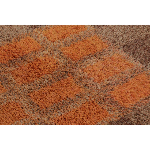 1960s Vintage Swedish Rya Rug, Orange and Brown Geometric Checkerboard - Rug & Kilim For Sale - Image 5 of 9