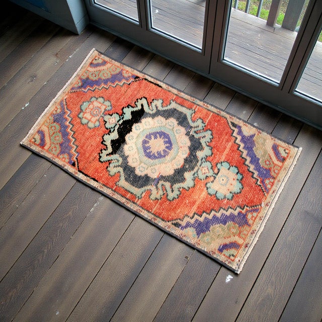 Mid-Century Modern 1960s Hand Knotted Door Mat, Entryway Rug, Bath Mat, Kitchen Decor, Rug, Turkish Rug - 1'5" X 2'6" For Sale - Image 3 of 13