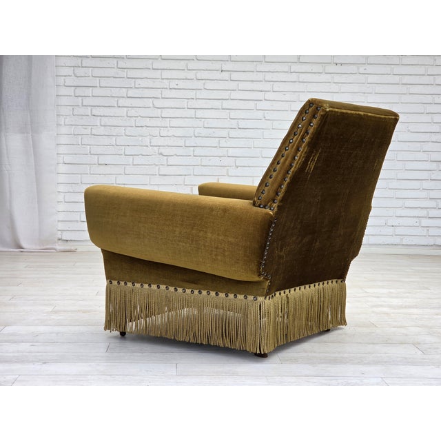 Wood Vintage Danish Chair in Green Furniture Velour and Ash, 1970s For Sale - Image 7 of 13