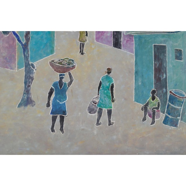 1990s "A Break in Reality" Abstract Village Scene Tempera Painting, Framed For Sale - Image 4 of 6