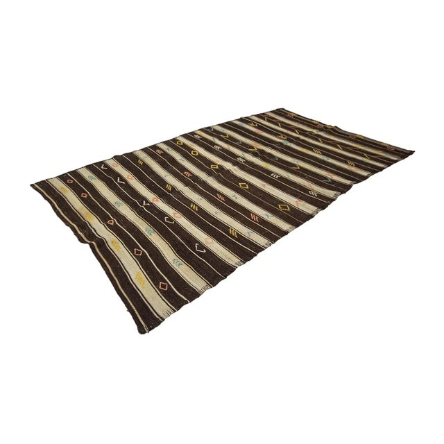 Traditional Brown & Ivory Striped Goat Hair Kilim Rug For Sale - Image 3 of 7