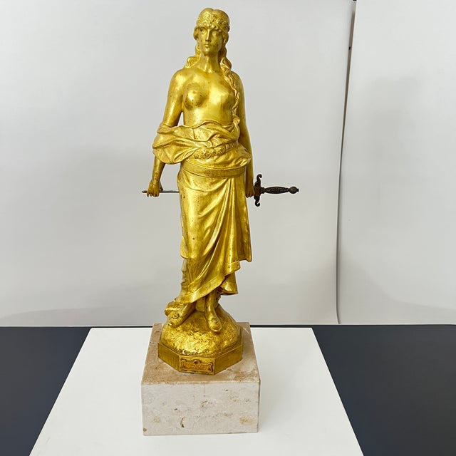 Large jugendstil / art nouveau sculpture entitled 'judith' by e.tell from austria around 1900-1910. Gilded bronze (bronze...
