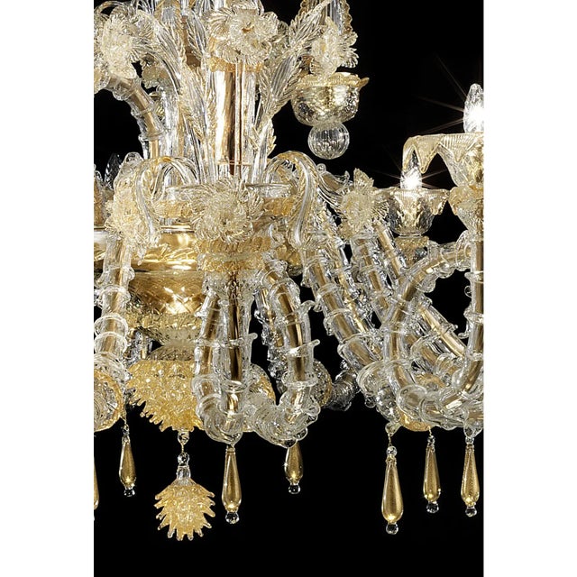 Handcrafted Imperial Venetian Murano Glass Ca’ Rezzonico Chandelier With Gold Details For Sale - Image 4 of 8