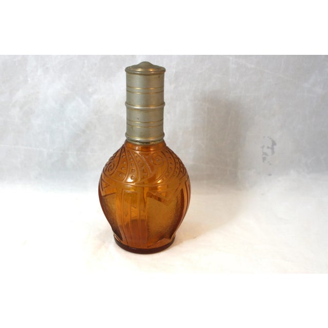 Vintage Art Deco Amber Crystal Cut Glass Perfume Lamp Made In France This heavy amber crystal art glass is nearly a...