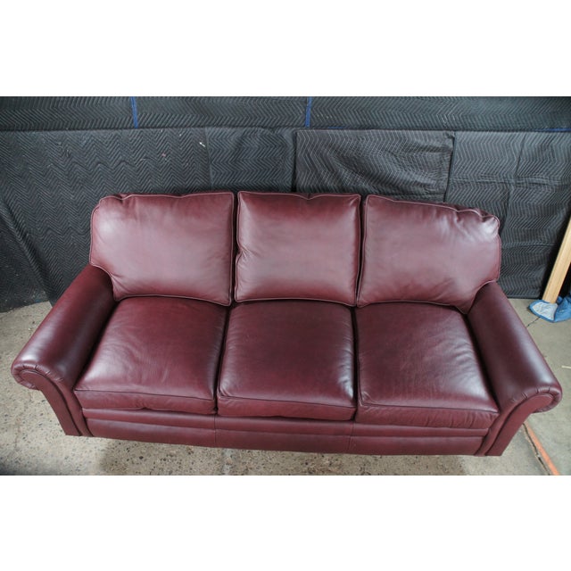 Vintage Hancock & Moore Traditional Red Leather 3 Seater Sofa Rolled Arms For Sale - Image 12 of 13