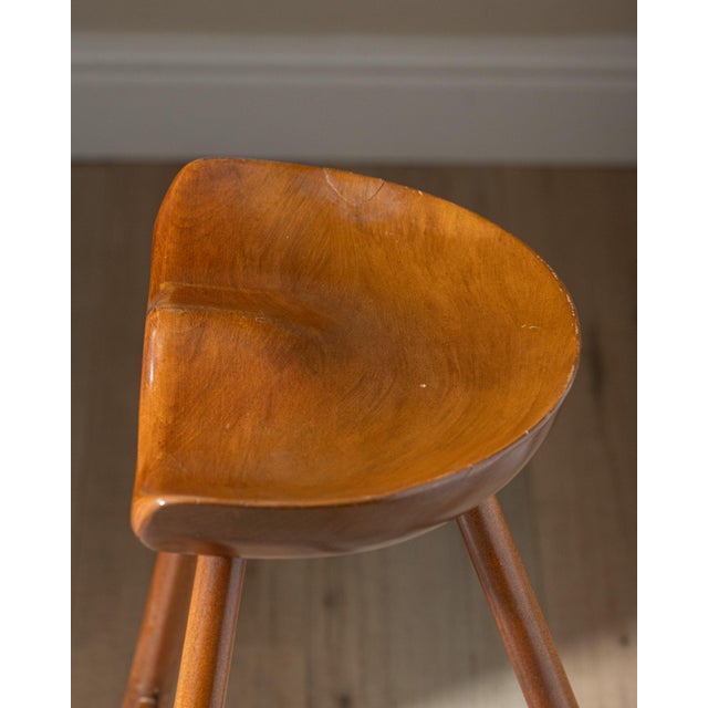 Vintage Scandinavian Modern Sculptural Beech Tripod Stool For Sale - Image 15 of 17
