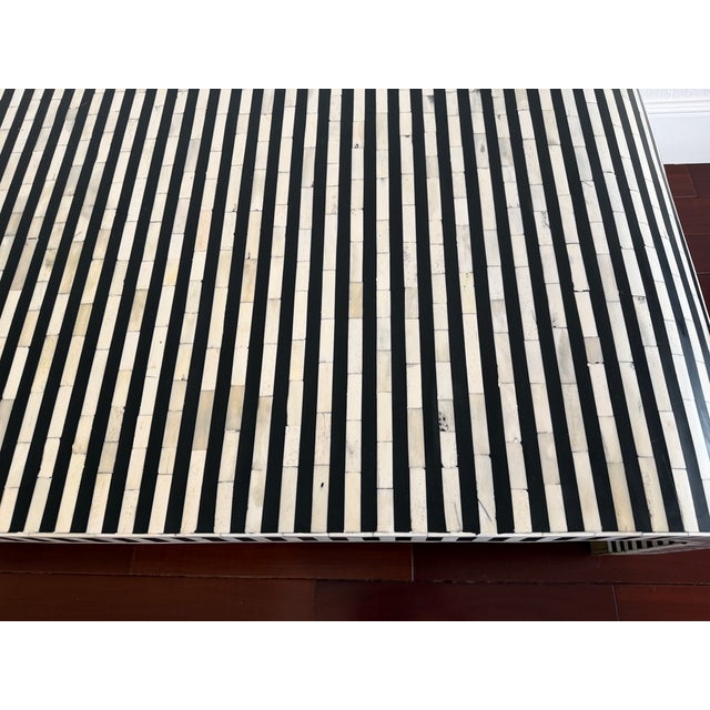Indian Indian Bone Inlay Coffee Table With Brass Accents – 52” Modern Sculptural Form For Sale - Image 3 of 8