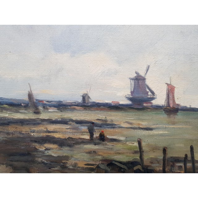 Textile Delpy Hippolyte-Camille - Sailboats in Holland - Oil on Canvas Painting - Circa 1860 For Sale - Image 7 of 13