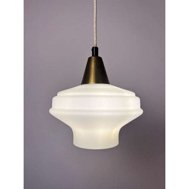 Pendant Lamp in Opal Glass & Brass, Denmark, 1960s, Brass & Glass For Sale - Image 4 of 11