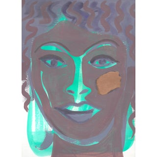 "Girl With Sunlit Cheek" Original Acrylic and Mixed Media on Paper by C L Auker For Sale