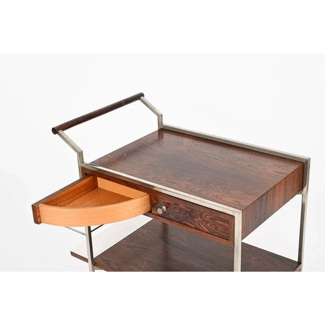 Italian Rosewood and Chrome Serving Bar Cart with Drawers by George Coslin, 1950s For Sale - Image 14 of 17