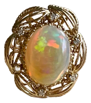 15 Carat Oval Shape Ethiopian Opal Cocktail Ring 14 Karat Yellow Gold Solid Ring