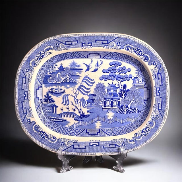 Blue Transferware Platter by Thomas Fell, England, 1825 For Sale - Image 11 of 11