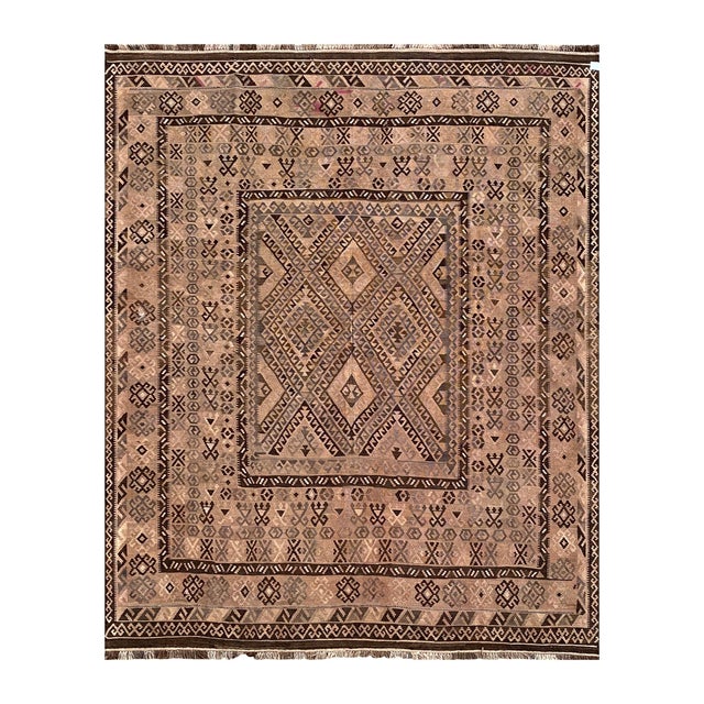 Afghan Maliki Kilim Area Rug, Handwoven Wool, 8x10, Camel & Brown For Sale - Image 9 of 11