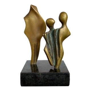 Modern Abstract Geometric Bronze Sculpture on Black Granite Base, Brazil 1980s For Sale