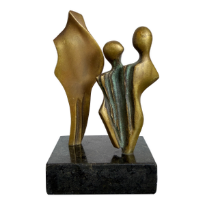 Modern Abstract Geometric Bronze Sculpture on Black Granite Base, Brazil 1980s
