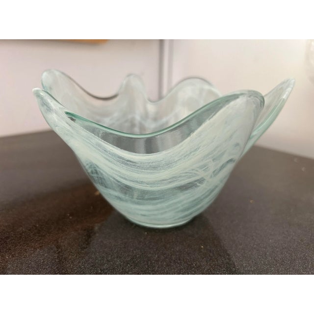 Glass 1990s Modern Asymmetry Aqua Glass Bowl For Sale - Image 7 of 7