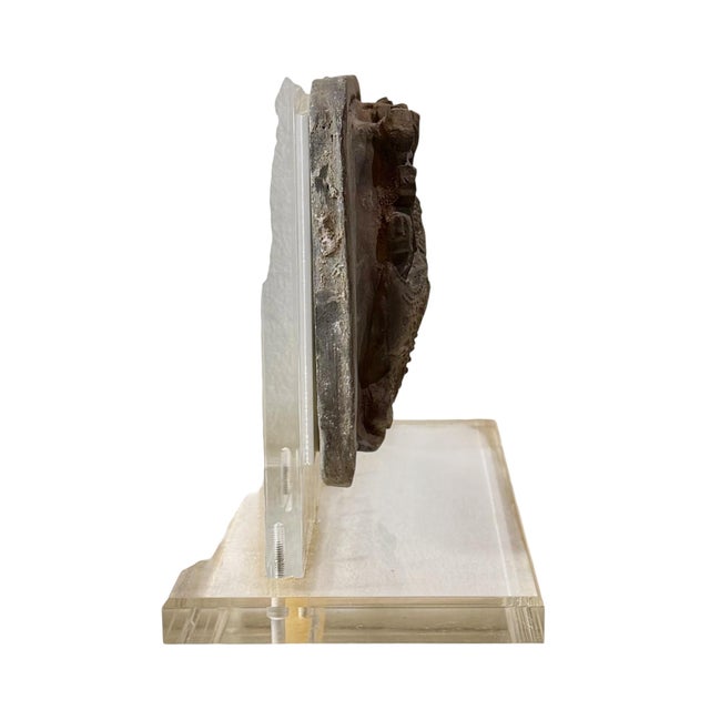 Early 18th Century Chinese Stone Relief Carvings on Custom Lucite Stands - A Pair For Sale - Image 11 of 17