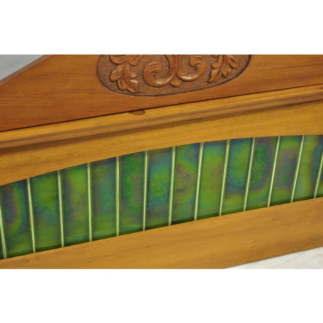 Antique English Arts & Crafts Birch Wood Green Tile Backsplash Washstand Server For Sale - Image 9 of 18