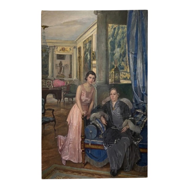 Huge Painting, Salon with Mother and Daughter, Luigi Paolillo, 1933 For Sale - Image 11 of 11