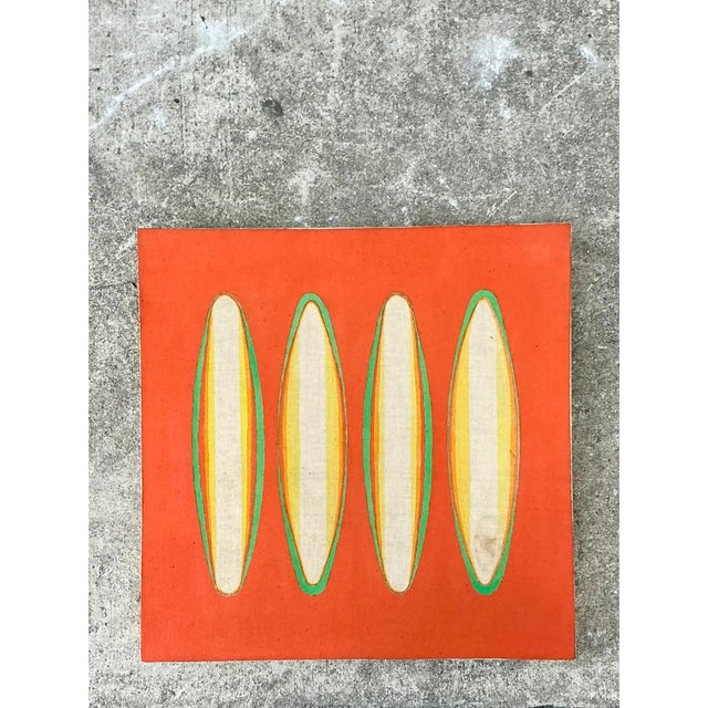 Orange Vintage Geometric Abstract Painting on Canvas For Sale - Image 8 of 12