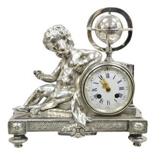 French Louis XV M Franjus Raison & Boyer Silver Plated Bronze Putto Mantel Clock For Sale