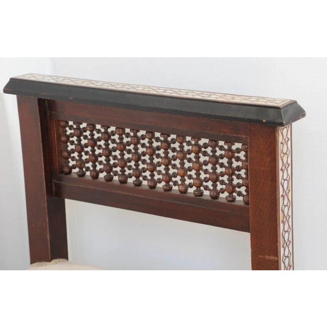 Early 20th Century Antique Moroccan Benches With Mosaic White Shell Inlay a Pair For Sale - Image 5 of 13