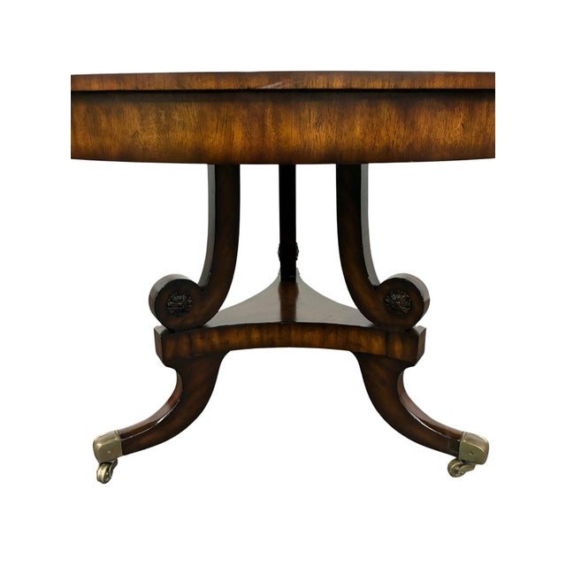 Maitland - Smith Vintage Maitland-Smith Regency Style Flame Mahogany Round Center Table With Brass Casters For Sale - Image 4 of 10