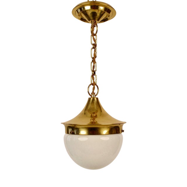 Late Jugendstil Pendant Lamp in Brass and Opaline Glass, Vienna, Austria, 1900s For Sale