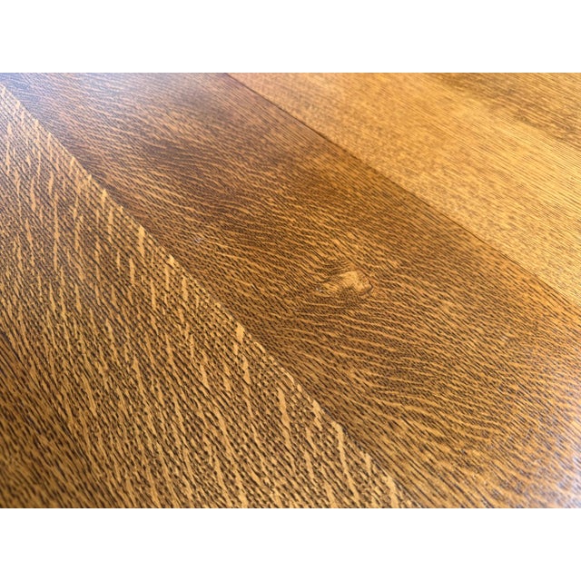 7 Piece j.b. Van Sciver Co. Refinished Antique Oak Round Dining Set With Two Leaves For Sale - Image 12 of 18