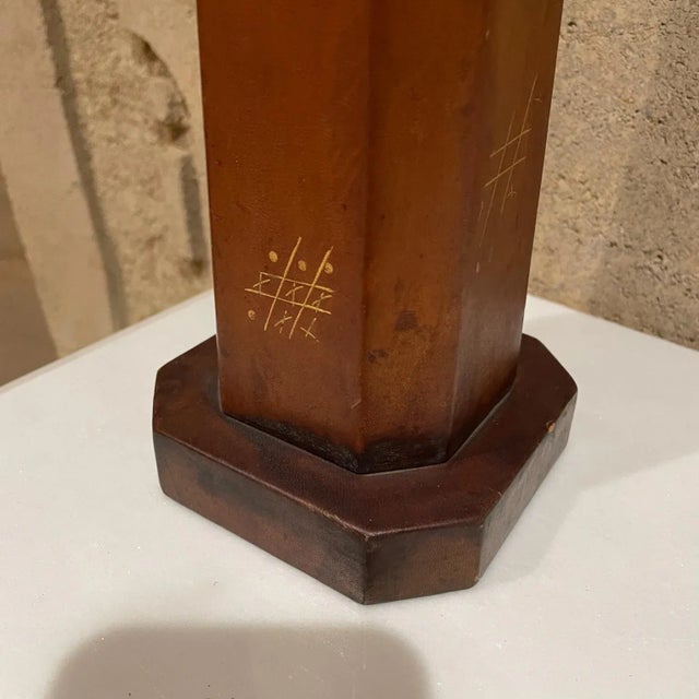 Mid-Century Modern Arturo Pani Leather Wrapped Table Lamp, Gold, Mexico, 1950s For Sale - Image 3 of 17