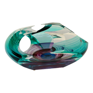Modern Teal and Purple Signed Art Glass Bowl by Kit Karbler & Michael David