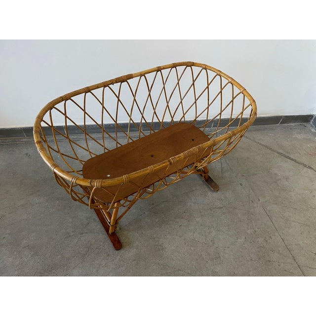 Vintage Rattan Wicker Baby Bassinet on Stand, Europe, 1970s | Chairish