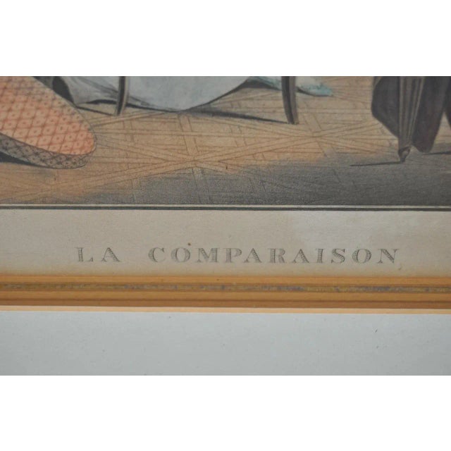 18th Century French Erotica Color Engraving "La Comparaison" C.1786 For Sale - Image 4 of 9