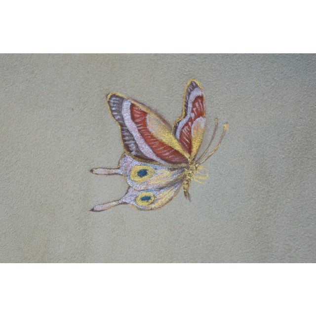 ate 20th Century Chinoiserie Gold Faux Fur Painted Suede Floral Butterfly Throw Blanket 57" X 76" For Sale - Image 11 of 12