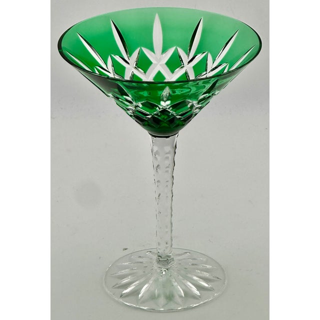 Mid 20th Century Stunning Set of 5 Large Vintage Mid Century 2 Color Overlay Deep Hand Cut to Clear Martini & Wine Glasses For Sale - Image 4 of 18