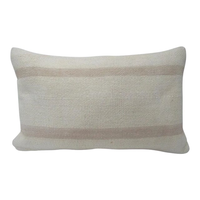Turkish Striped Modern Kilim Pillow - 20" x 12" For Sale