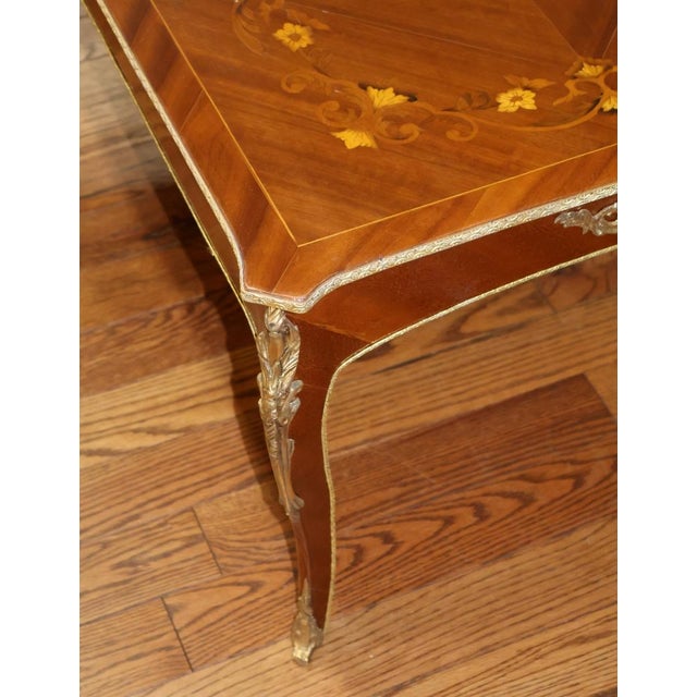 1990s Louis XV French Style Walnut Inlaid Ormolu Mounted Cocktail Coffee Table For Sale - Image 10 of 11