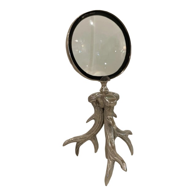 Late 20th Century Magnifying Glass With Tripod Antler Handle For Sale
