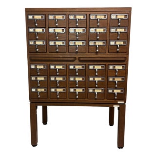 Vintage Worden 30-Drawer Library Card Catalog Cabinet on Stand Oak Dewey Decimal Storage For Sale