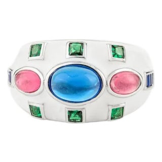 Art Deco Designer Dome Ring With Multicolor Stone- Size 6 For Sale