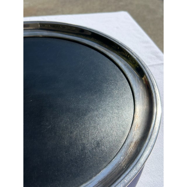 Mid 20th Century Vintage Silver Plate Tray With Black Resin Center For Sale - Image 5 of 9
