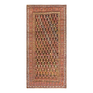 1930s Brown Geometric Antique Persian Kurdish Rug 5' X 10'6" Handknotted Wool Carpet For Sale