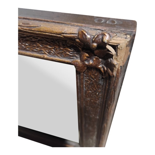 Antique 1920s Colonial Revival 3-Panel Etched Glass Wall Mirror, Carved Wood Frame, For Sale