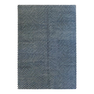 Modern Nepal Handmade Rug 6x9 – Geometric Check Pattern in Grey and Dark Blue Wool For Sale