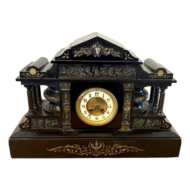 Large Antique Victorian Marble Mantel Clock from Philippes, 1860 For Sale